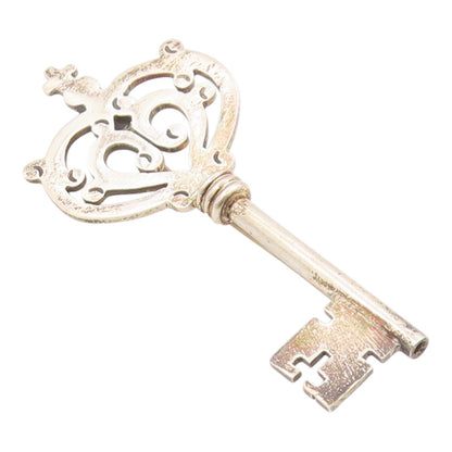 925 Sterling Silver Vintage Brooch Pin MEXICO Antique Crown Cutout Key  BP12486