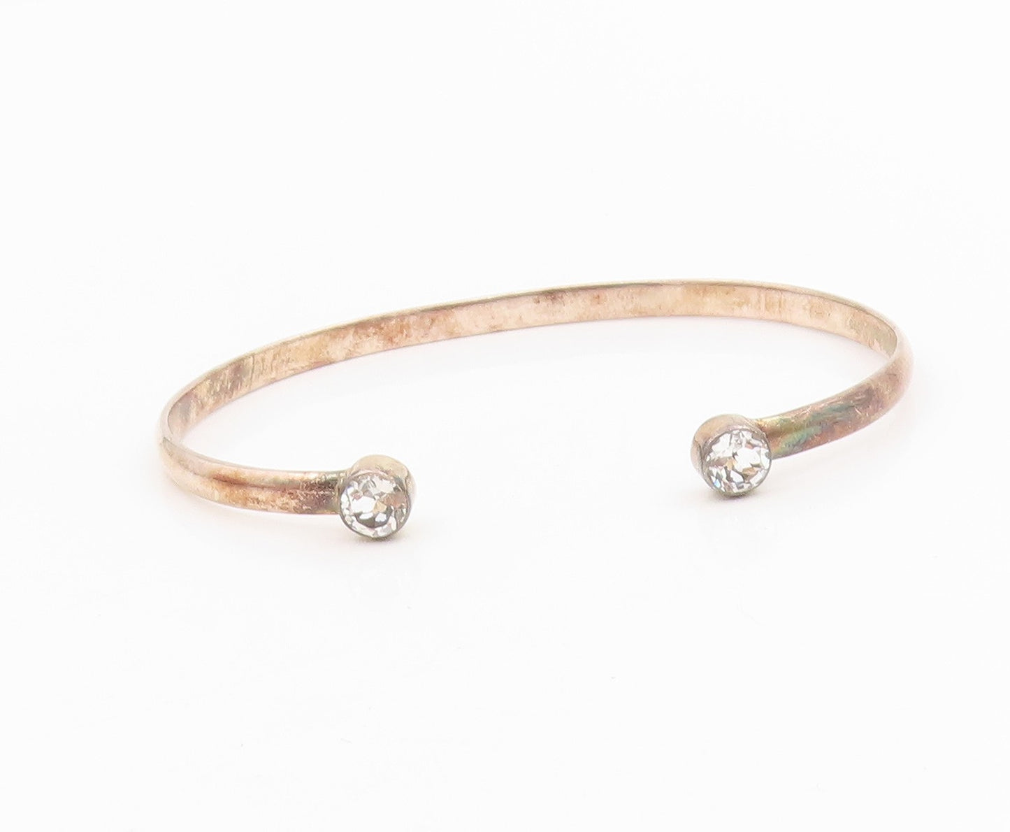 925 Sterling Silver Vintage Bracelet Round Topaz Minimalist Open Cuff  BT11553
