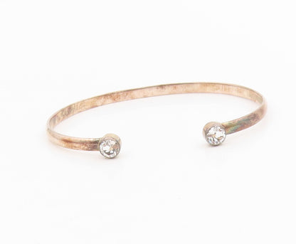 925 Sterling Silver Vintage Bracelet Round Topaz Minimalist Open Cuff  BT11553