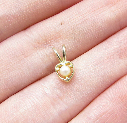 Gold Over 925 Sterling Silver Faux Pearl Love Heart Slider Pendant PT1191