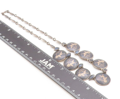 SIAM 925 Sterling Silver  Vintage Enamel Niello Dancer Chain Necklace  NE1379