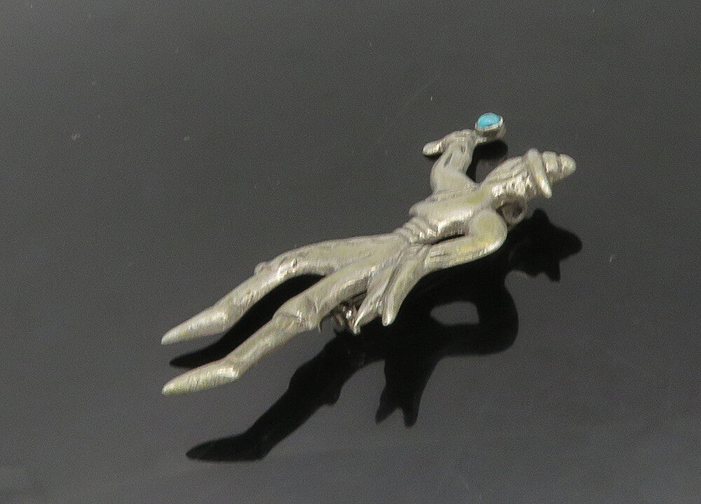 MEXICO 925 Sterling Silver  Vintage Antique Turquoise Dancer Brooch Pin BP8263