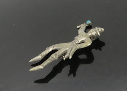 MEXICO 925 Sterling Silver  Vintage Antique Turquoise Dancer Brooch Pin BP8263