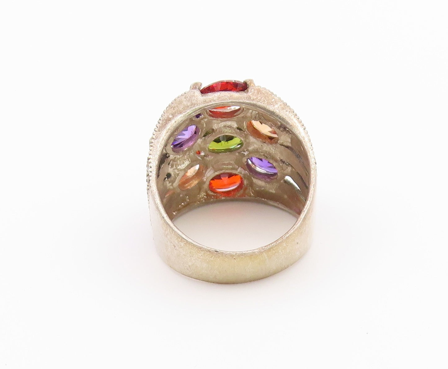 925 Sterling Silver Vintage Ring Multi Gemstone Statement Band  Sz 9  RG36558