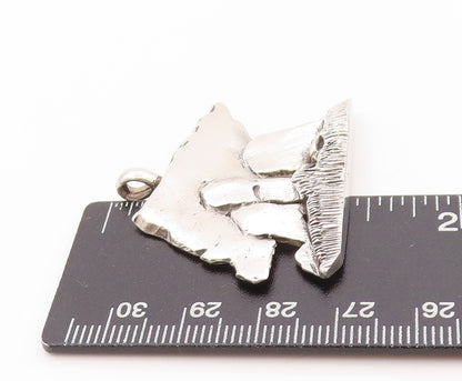 925 Sterling Silver Vintage Pendant Brutalist Cutout Mountain Scenery  PT24117