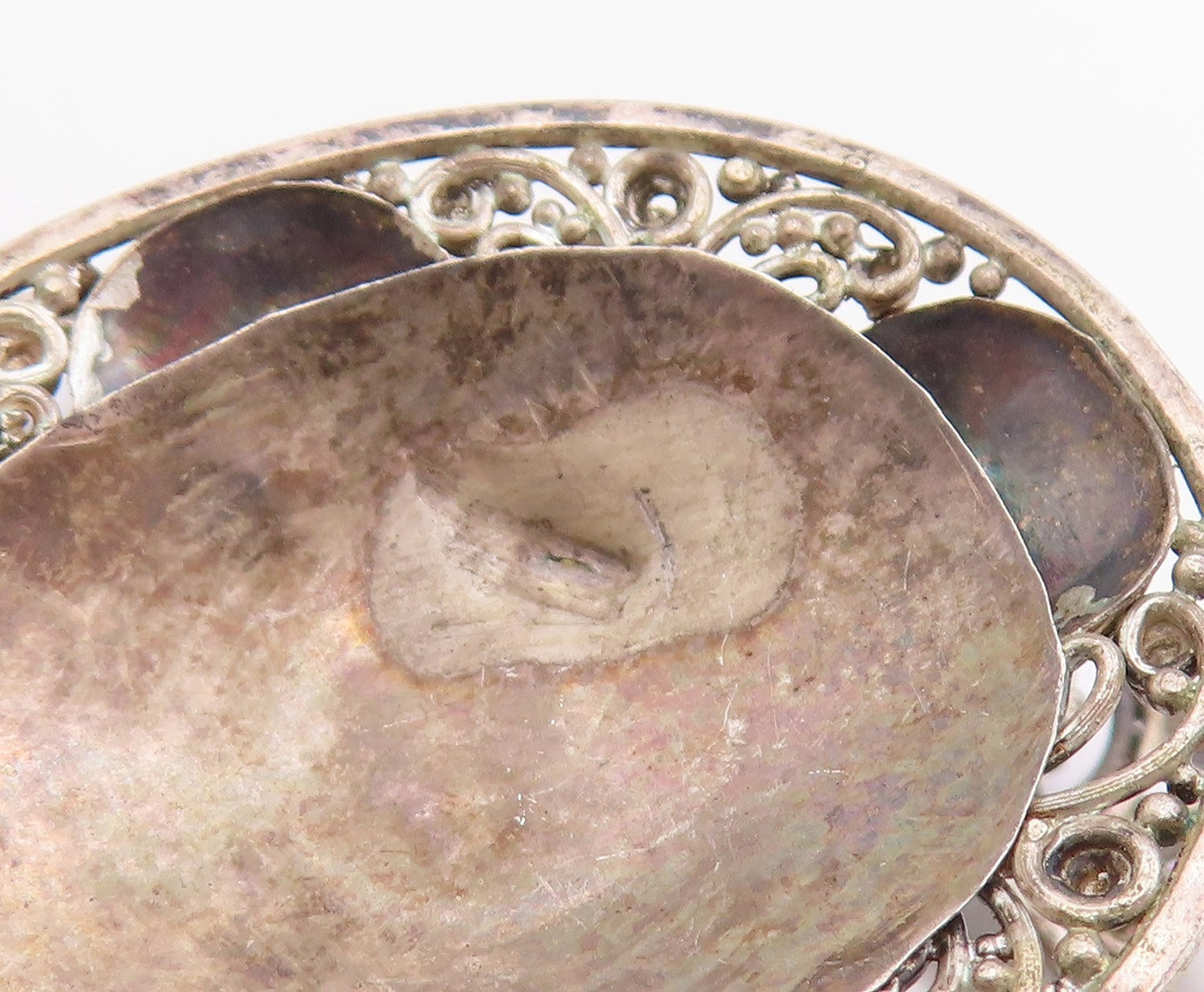 925 Sterling Silver Vintage Pendant Turquoise Antique Oval Filigree  PT25840