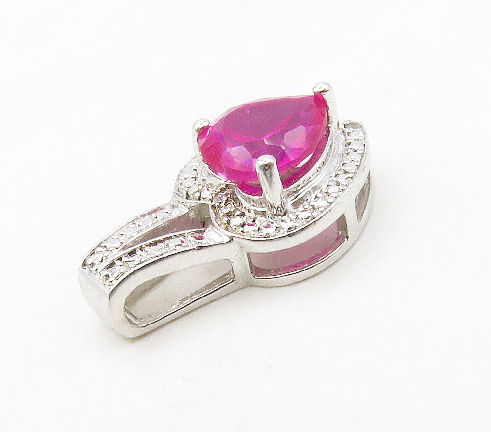 925 Sterling Silver  Pink Topaz & Genuine Diamonds Love Heart Pendant  PT12942