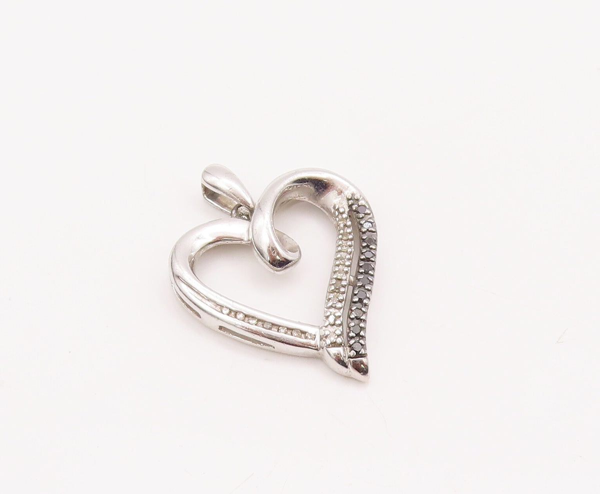 925 Sterling Silver Vintage Pendant Swirled Cutout Diamonds Inlay Heart  PT23094