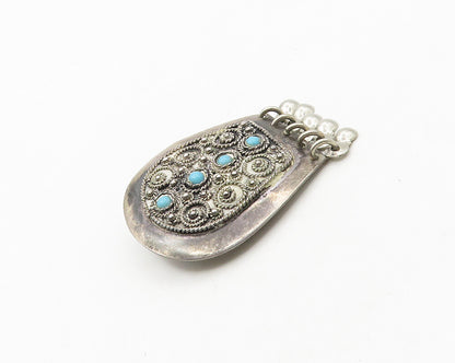 ISRAEL 925 Sterling Silver  Vintage Turquoise Ornate Twist Brooch Pin  BP7260