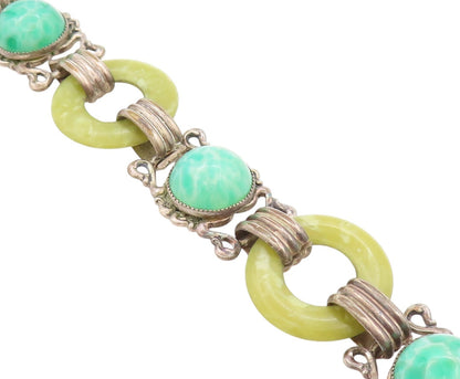925 Sterling Silver Vintage Bracelet Gemstone Half Sphere & Rings  BT11245