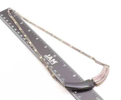 925 Sterling Silver  Vintage Black Onyx Fluted Dark Tone Chain Necklace NE1702