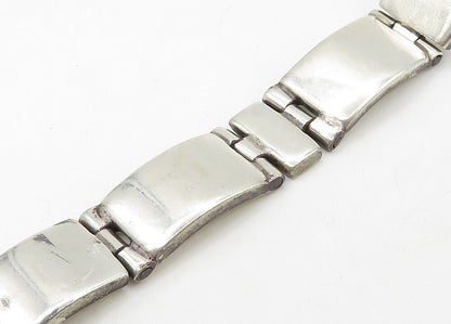 925 Sterling Silver  Vintage Shiny Smooth Bar Hinge Chain Bracelet  BT8533