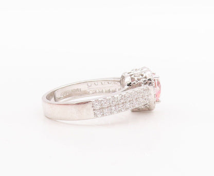 925 Sterling Silver Vintage Ring Pink & White Heart Carved CZ  Sz 7  RG28569