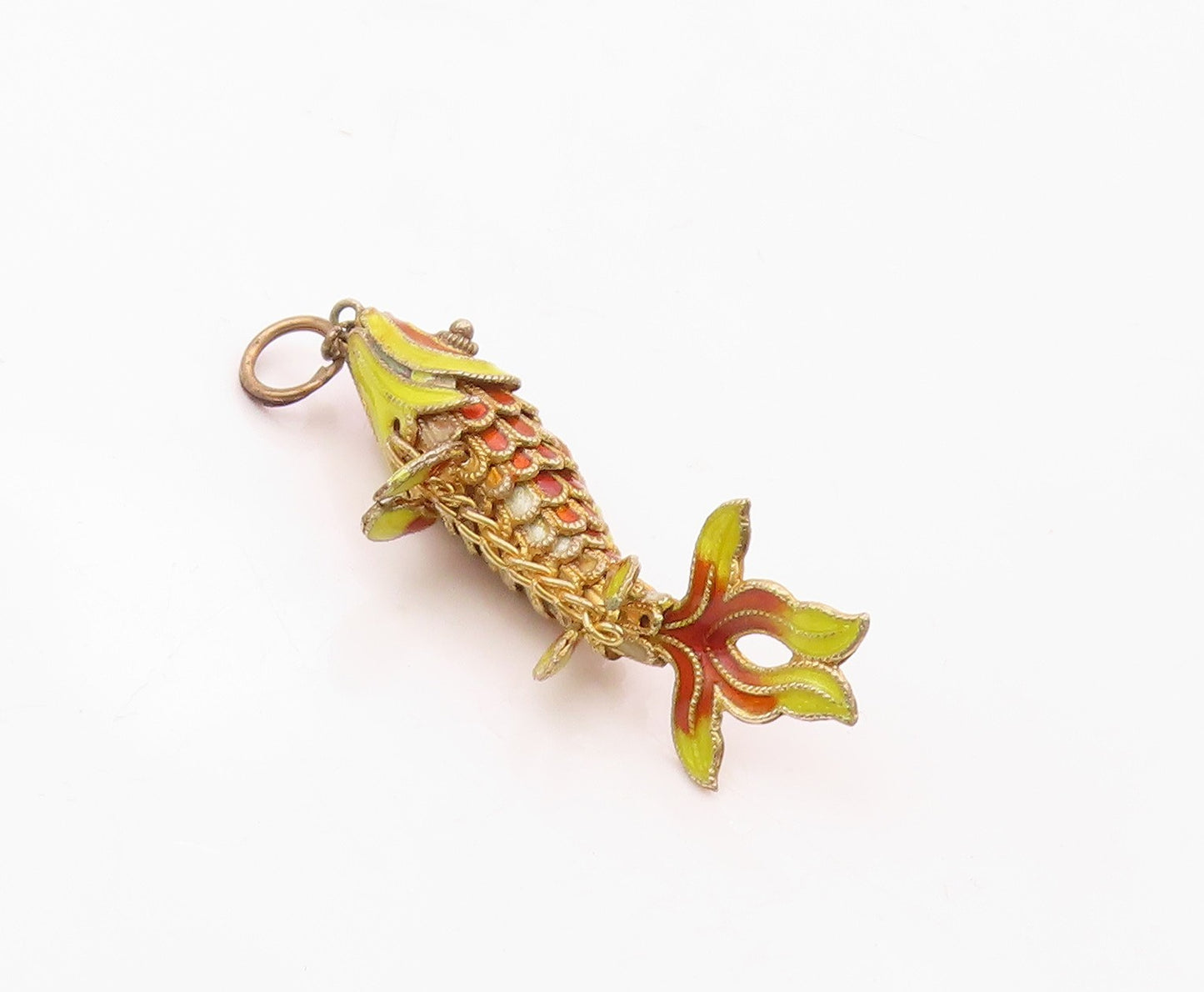 925 Sterling Silver  Vintage Enamel Hollow Koi Fish Motif Pendant  PT18440