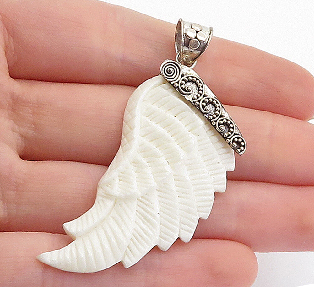 925 Sterling Silver  Vintage Carved Wing Design Swirl Drop Pendant  PT5891