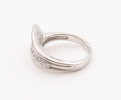 925 Sterling Silver Vintage Ring Modernist CZ Textured Leaf Band  Sz 6  RG36371