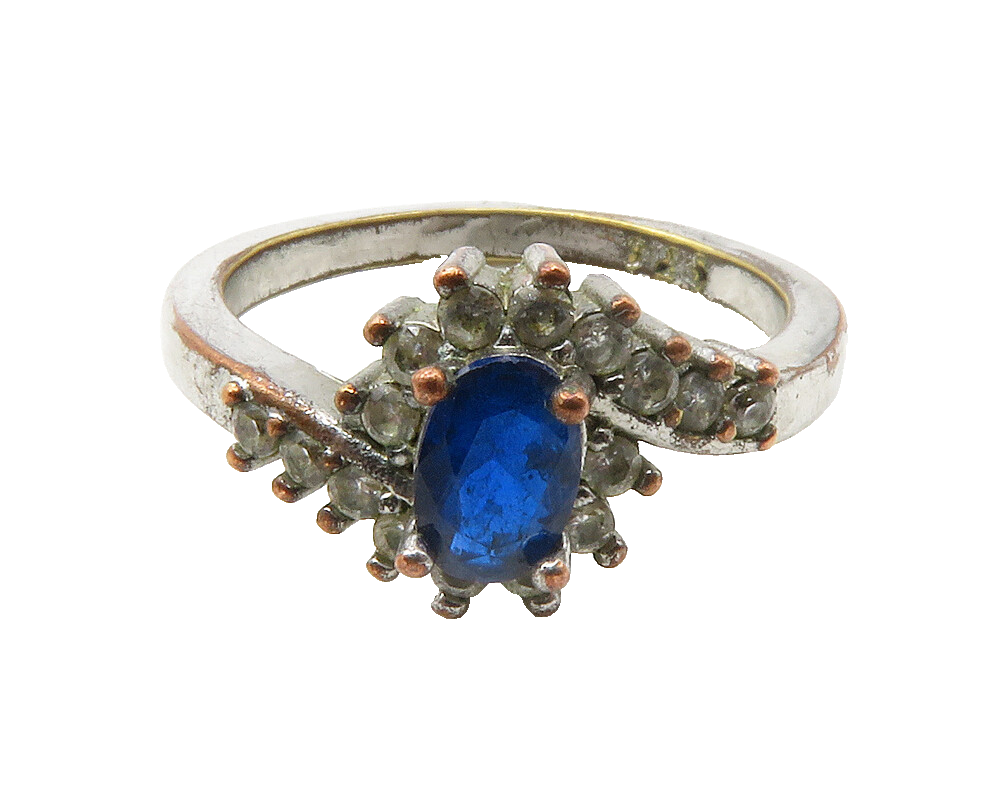 925 Sterling Silver  Vintage Blue & White Topaz Bypass Band Ring Sz 6  RG13272