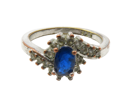 925 Sterling Silver  Vintage Blue & White Topaz Bypass Band Ring Sz 6  RG13272