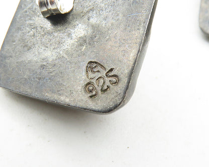 925 Sterling Silver  Vintage Oxidized Hollow Square Dome Stud Earrings  EG5797