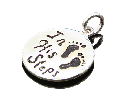 925 Sterling Silver Vintage Footprints Love Heart In His Steps Pendant PT16573