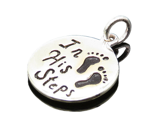 925 Sterling Silver Vintage Footprints Love Heart In His Steps Pendant PT16573