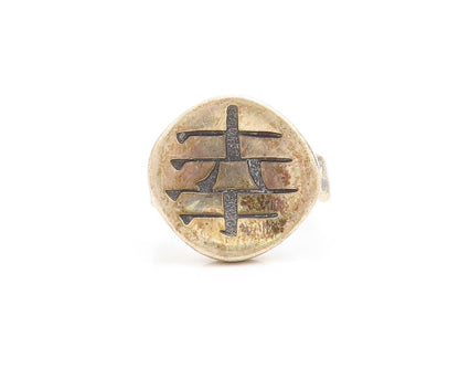 925 Sterling Silver Vintage Ring Dark Tone Antique Design Etched  Sz 11  RG31197