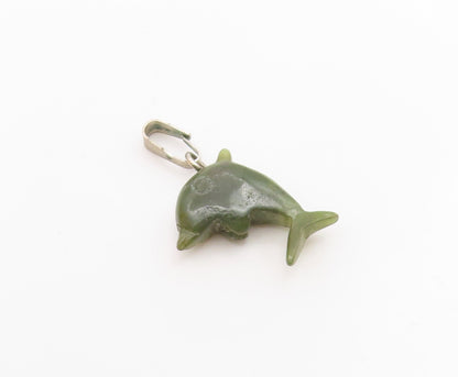 925 Sterling Silver  Vintage Dolphin Shaped Jade Petite Pendant  PT18135
