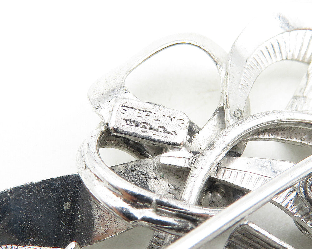 CARL ART 925 Sterling Silver  Vintage Cubic Zirconia Ribbon Brooch Pin  BP3765