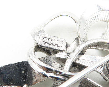 CARL ART 925 Sterling Silver  Vintage Cubic Zirconia Ribbon Brooch Pin  BP3765