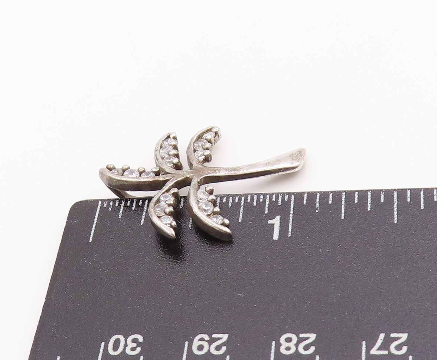 925 Sterling Silver Vintage Pendant CZ Inlay Cutout Coconut Tree Charm  PT24454