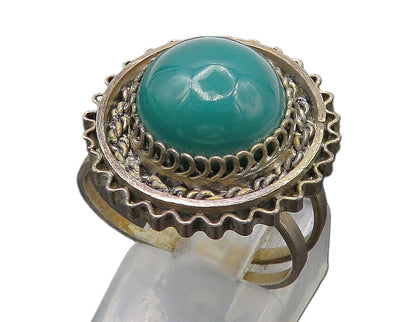 ISRAEL 925 Silver  Vintage Cabochon Green Onyx Cocktail Ring Sz 7.5  RG22623