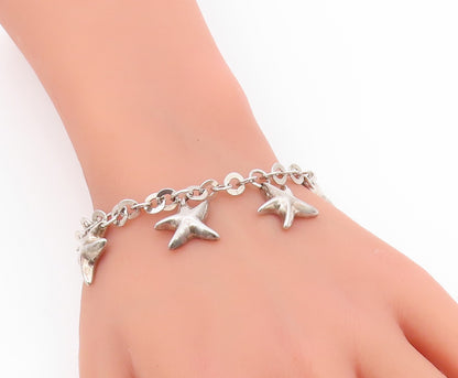 925 Sterling Silver Vintage Bracelet Celestial Dangling Star Charm Link  BT11670