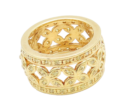 925 Sterling Silver  Vintage Gold Plated Cutout Round CZ Ring Sz 7  RG27385