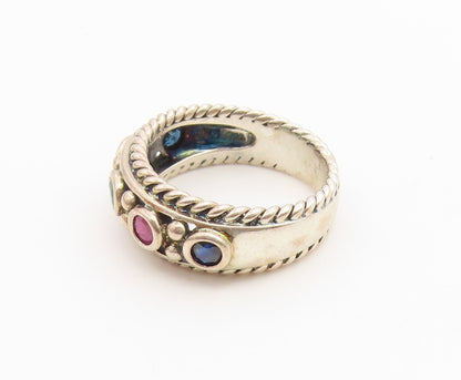 925 Sterling Silver Vintage Ring Multi Gemstone Twisted Rope Band  Sz 6  RG36742