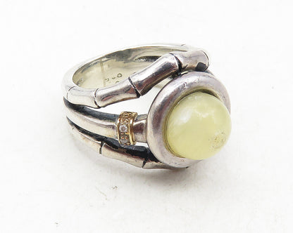 925 Sterling Silver & 14K Gold Vintage Real Diamonds Bamboo Ring Sz 6 RG10050