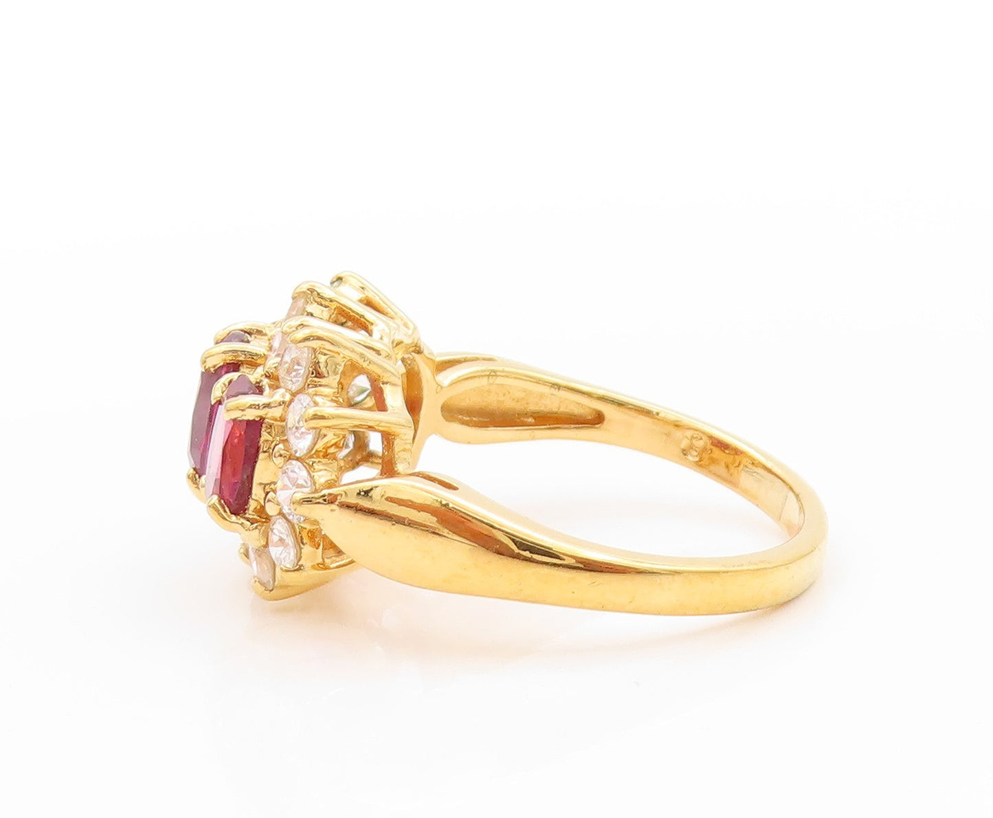 925 Sterling Silver Vintage Ring Gold Plated Oval Pink & White CZ  Sz 8  RG32561