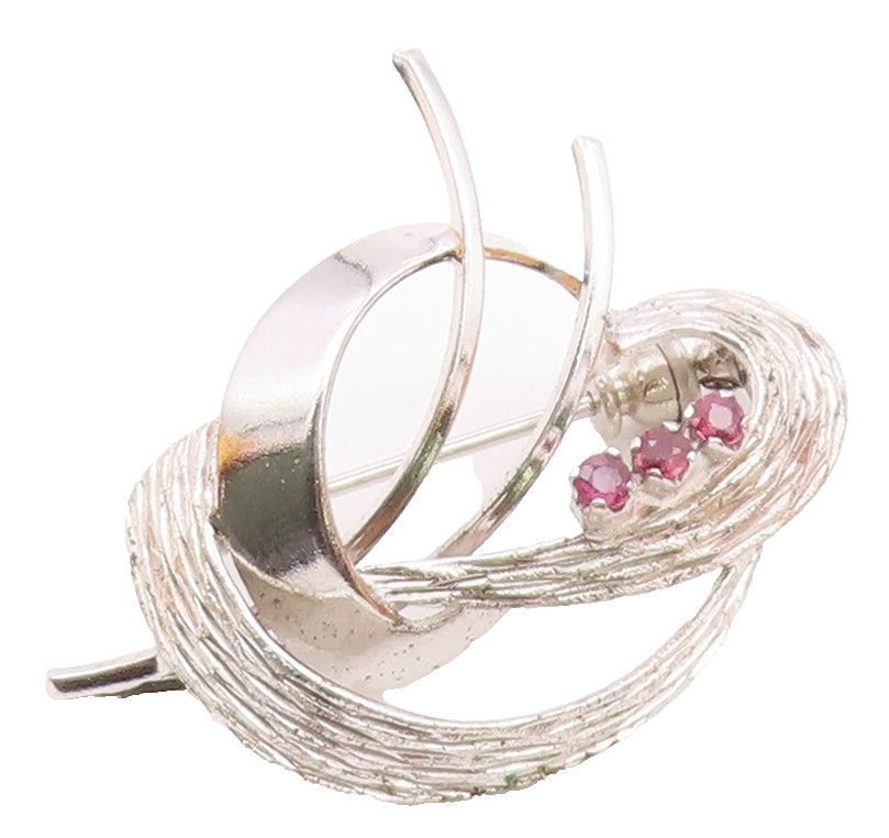 925 Sterling Silver  Vintage Pink Topaz Shiny Swirl Design Brooch Pin  BP4905