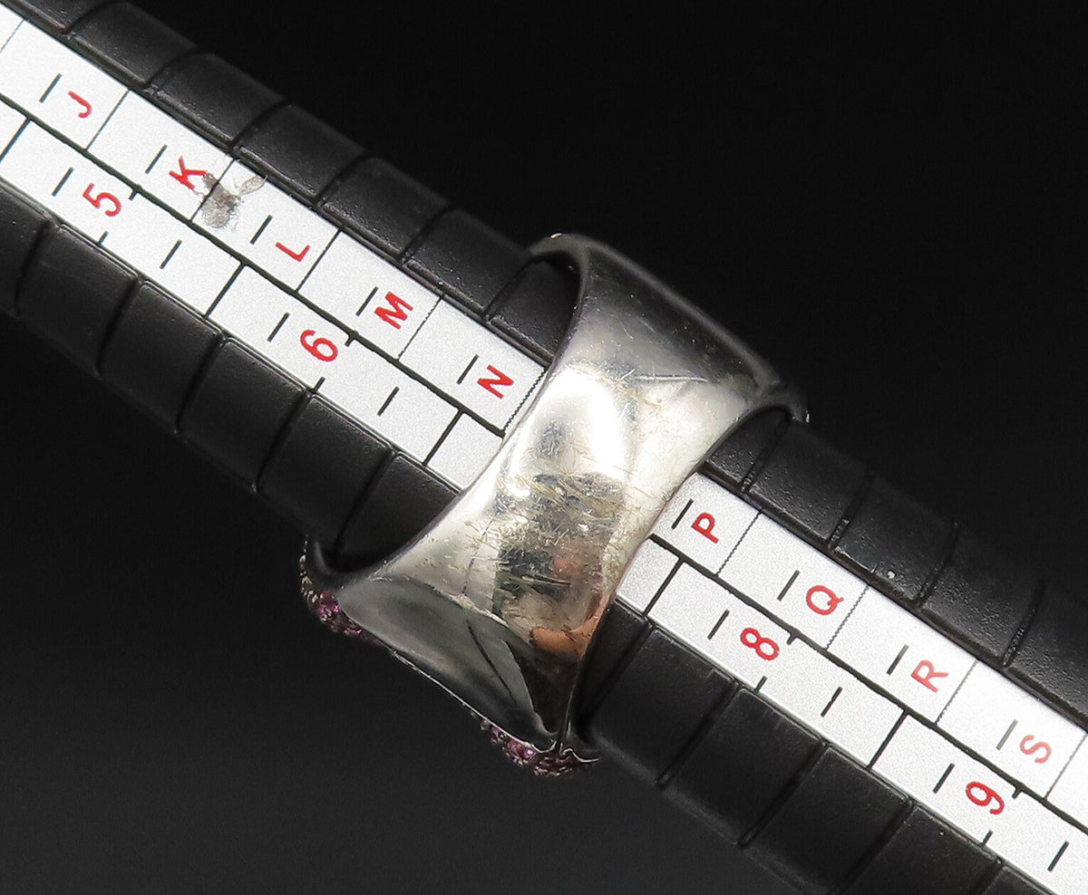 925 Silver  Vintage Concave Sparkly Topaz Wide Band Ring Sz 7.5  RG25393