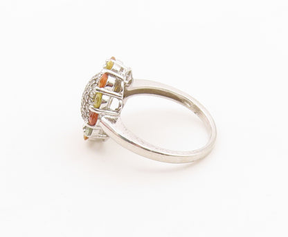 925 Sterling Silver Vintage Ring Multi Gemstone Floral Cluster  Sz 7  RG36629