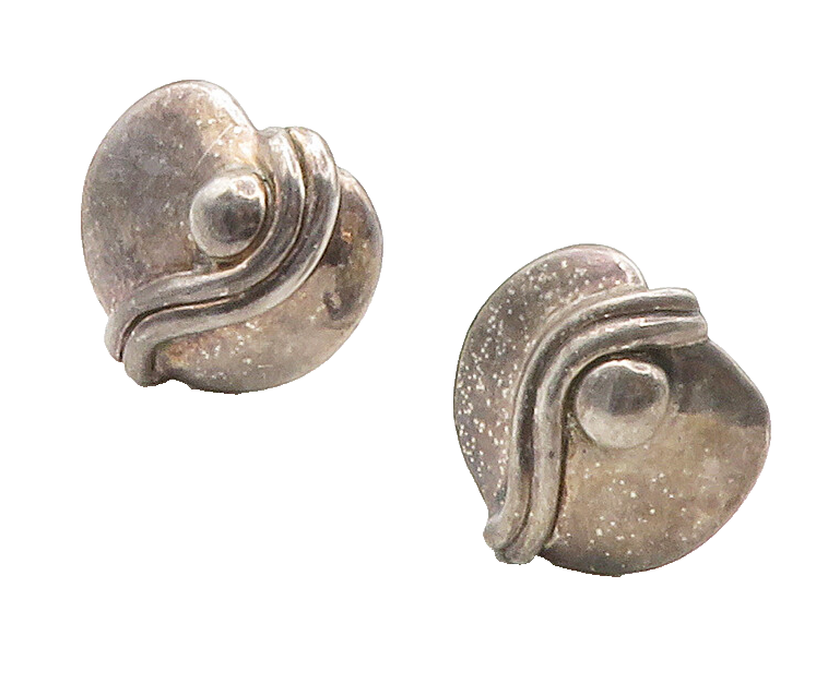 925 Sterling Silver  Vintage Modernist Round Non Pierce Drop Earrings  EG7663