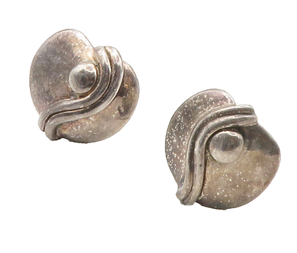 925 Sterling Silver  Vintage Modernist Round Non Pierce Drop Earrings  EG7663
