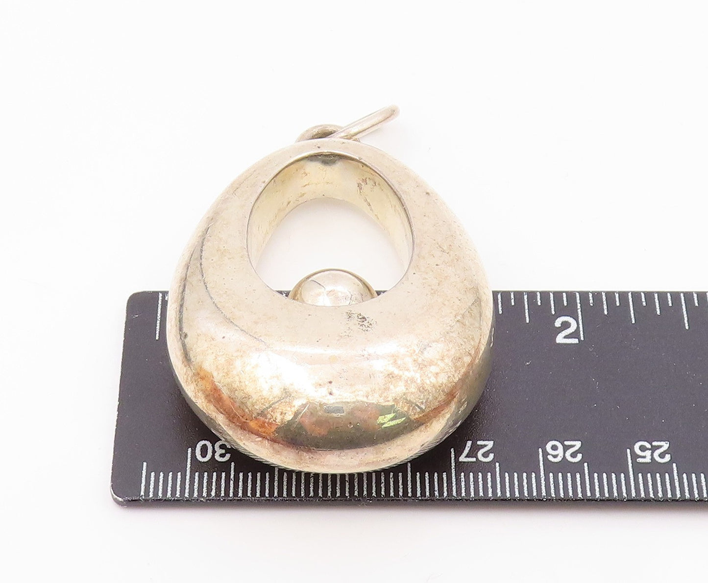 DESIGNER 925 Silver  Vintage Heavy Open Pear Shape With Bead Pendant  PT21925