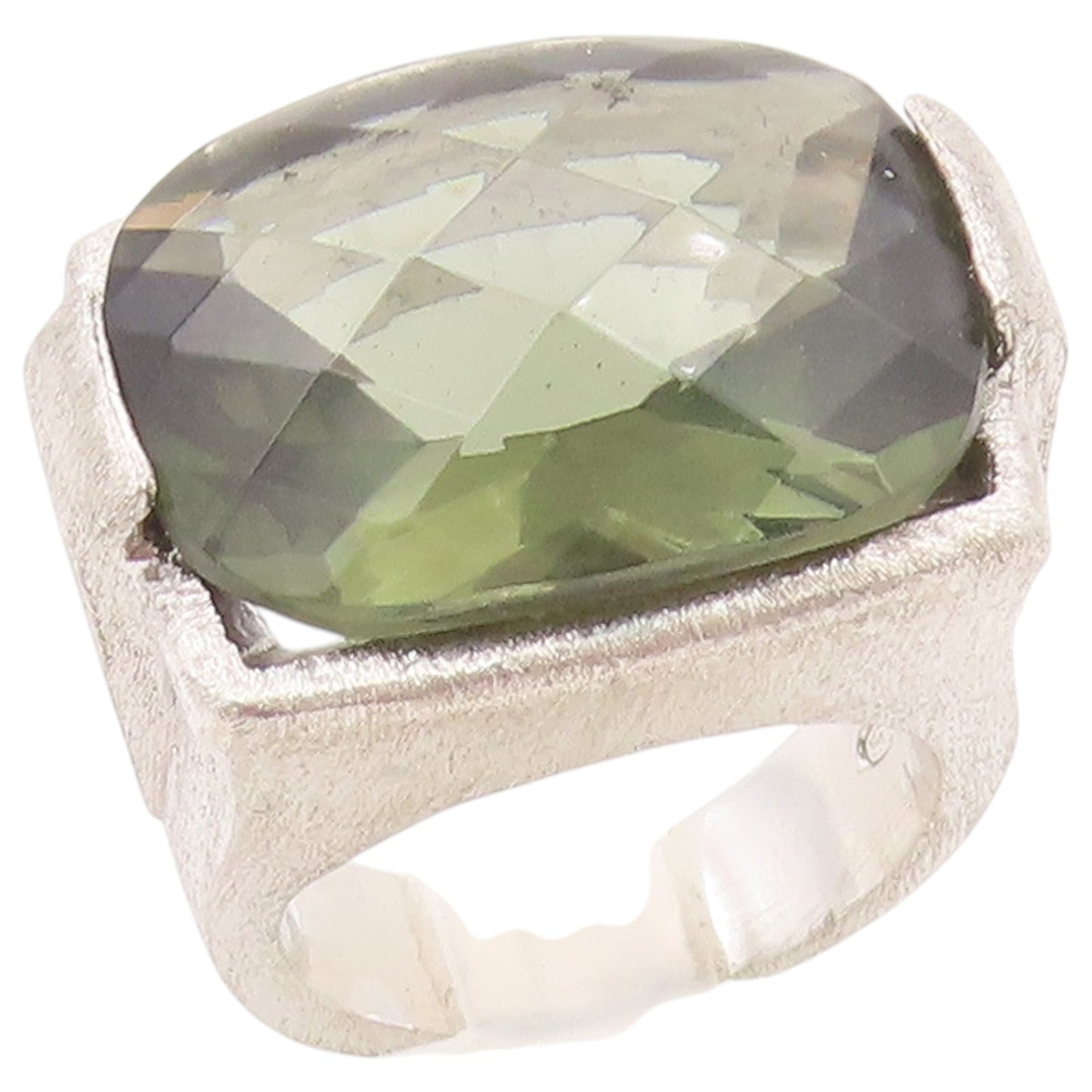 925 Sterling Silver Vintage Ring Faceted Green Amethyst Band  Sz 6  RG36420