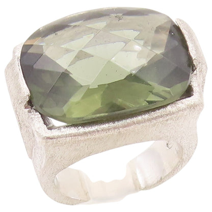 925 Sterling Silver Vintage Ring Faceted Green Amethyst Band  Sz 6  RG36420