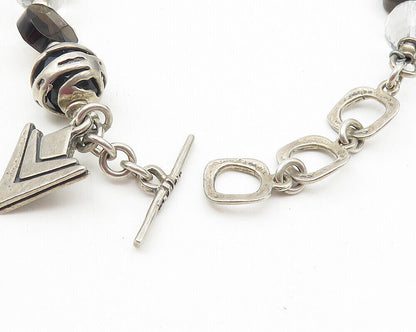 SILPADA 925 Silver  Vintage Smoky & White Topaz Beaded Chain Bracelet  BT4515