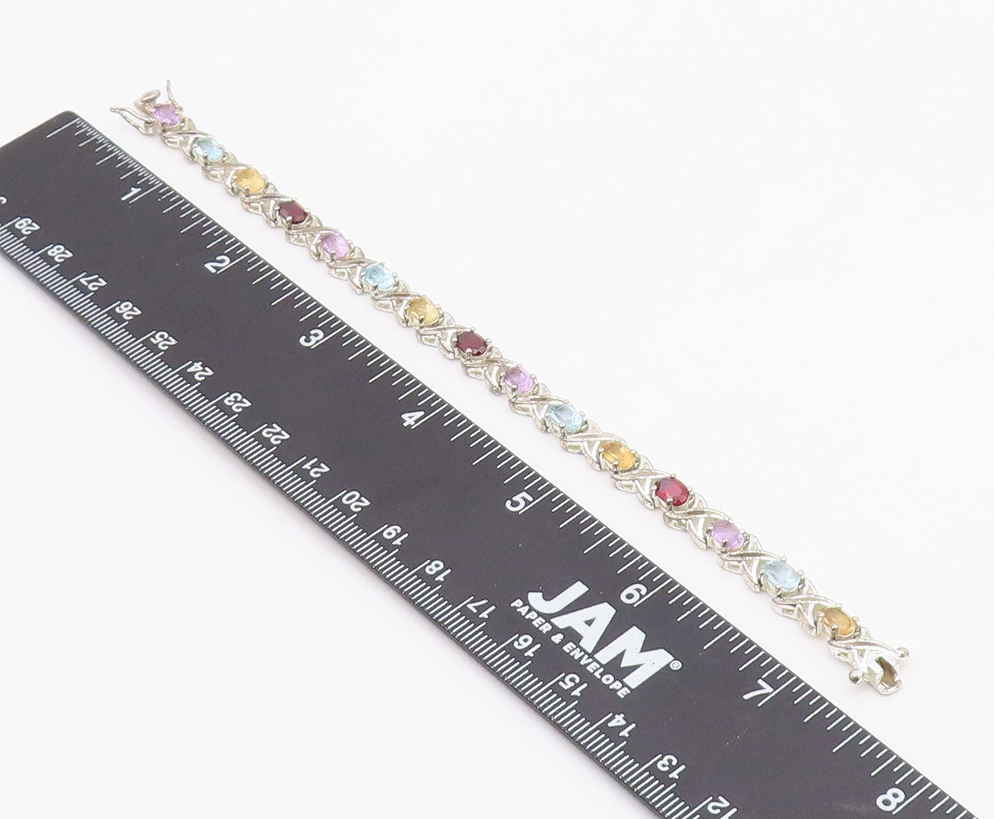 925 Silver  Vintage Topaz Garnet Citrine & Amethyst Chain Bracelet  BT8319