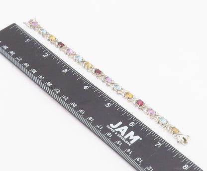 925 Silver  Vintage Topaz Garnet Citrine & Amethyst Chain Bracelet  BT8319