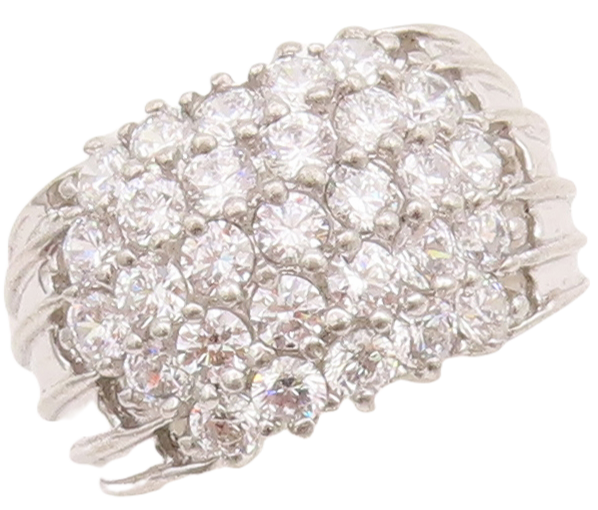 925 Sterling Silver Vintage Ring Solid Domed Grooved CZ Inlay  Sz 6  RG28685