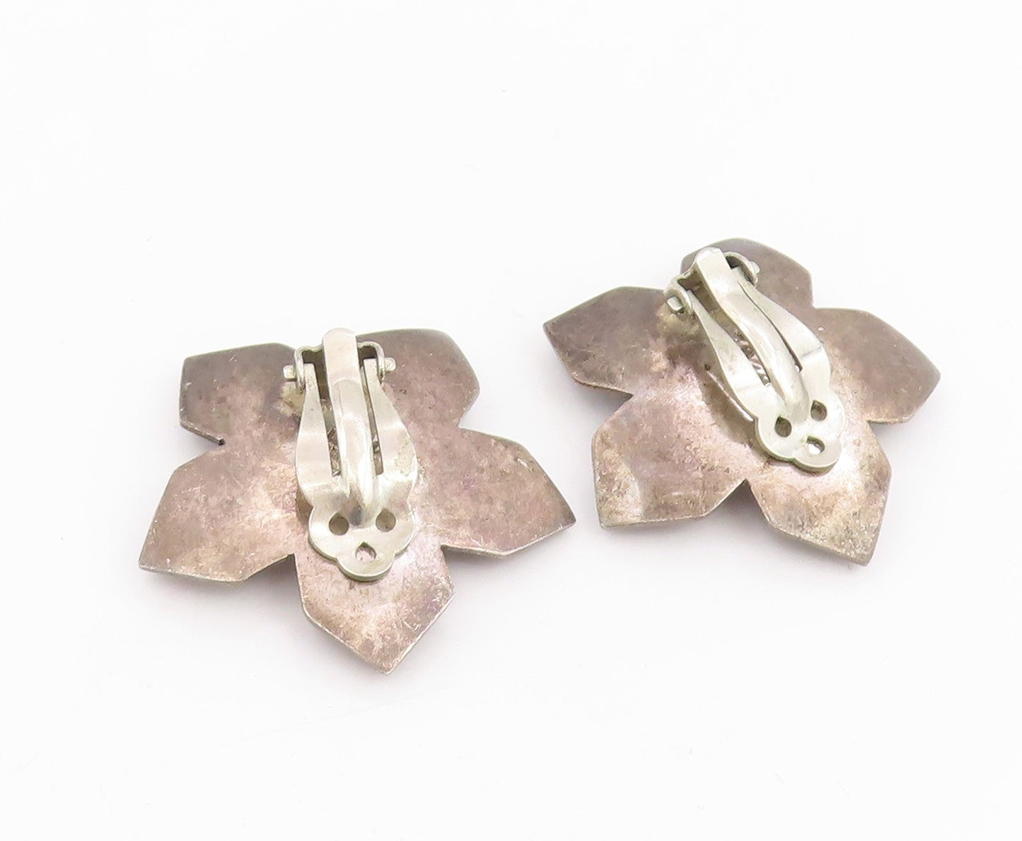 925 Sterling Silver Vintage Earrings MEXICO Cabochon Amethyst Flower  EG14093