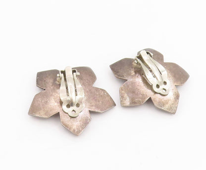 925 Sterling Silver Vintage Earrings MEXICO Cabochon Amethyst Flower  EG14093